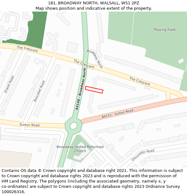 181, BROADWAY NORTH, WALSALL, WS1 2PZ: Location map and indicative extent of plot
