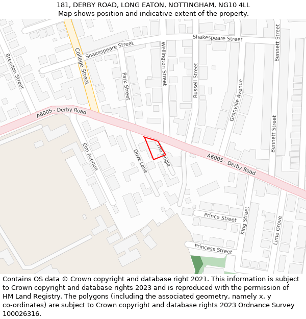 181, DERBY ROAD, LONG EATON, NOTTINGHAM, NG10 4LL: Location map and indicative extent of plot