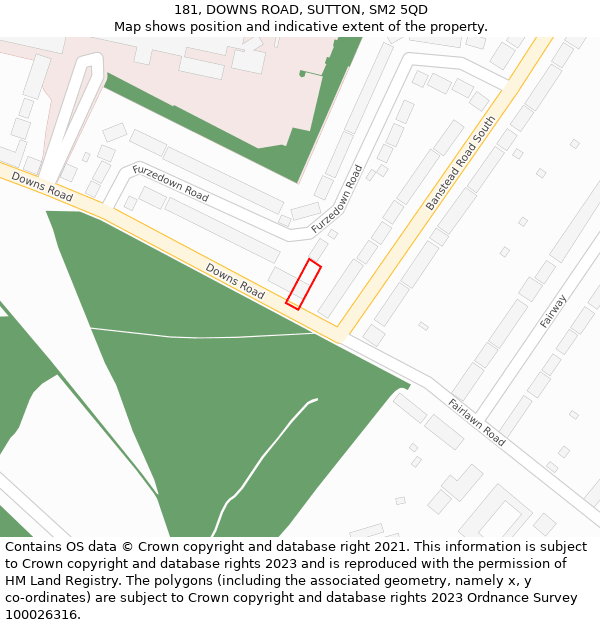 181, DOWNS ROAD, SUTTON, SM2 5QD: Location map and indicative extent of plot
