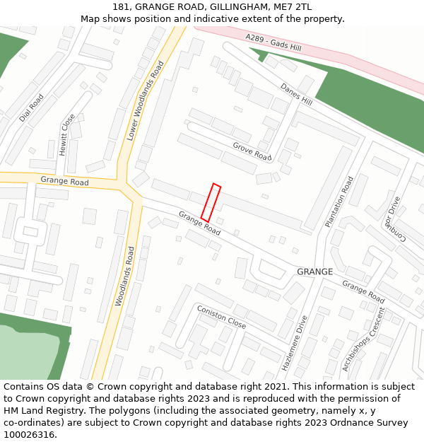 181, GRANGE ROAD, GILLINGHAM, ME7 2TL: Location map and indicative extent of plot