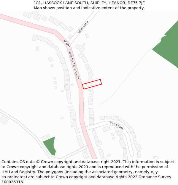 181, HASSOCK LANE SOUTH, SHIPLEY, HEANOR, DE75 7JE: Location map and indicative extent of plot