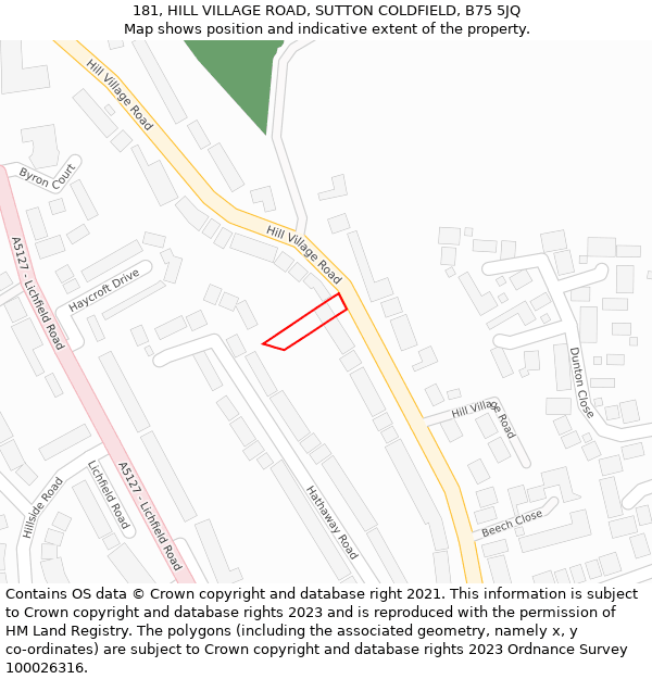 181, HILL VILLAGE ROAD, SUTTON COLDFIELD, B75 5JQ: Location map and indicative extent of plot