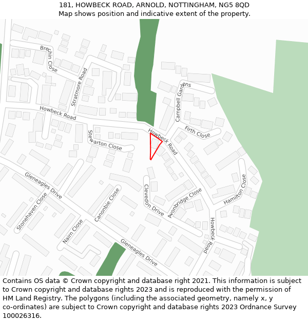 181, HOWBECK ROAD, ARNOLD, NOTTINGHAM, NG5 8QD: Location map and indicative extent of plot