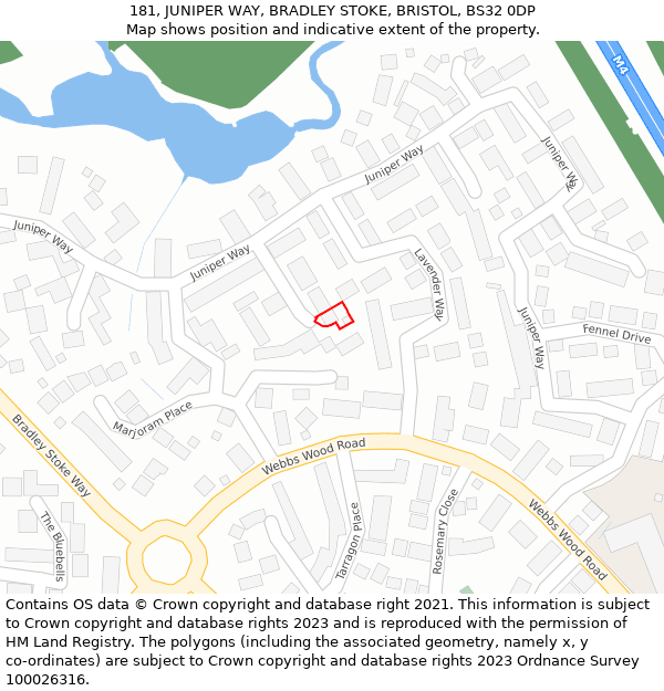 181, JUNIPER WAY, BRADLEY STOKE, BRISTOL, BS32 0DP: Location map and indicative extent of plot