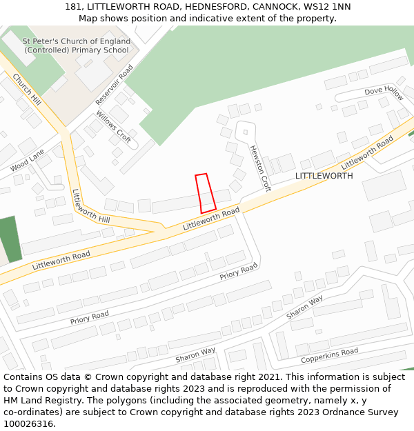 181, LITTLEWORTH ROAD, HEDNESFORD, CANNOCK, WS12 1NN: Location map and indicative extent of plot