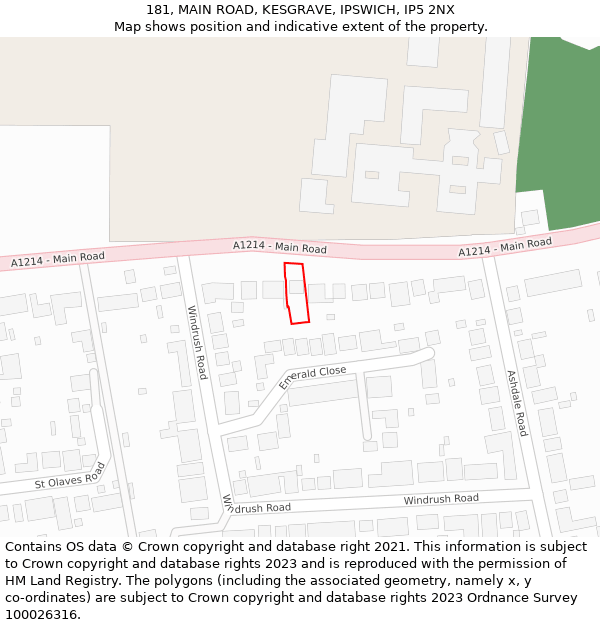181, MAIN ROAD, KESGRAVE, IPSWICH, IP5 2NX: Location map and indicative extent of plot