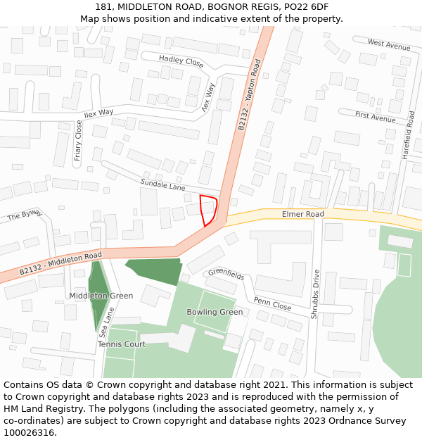 181, MIDDLETON ROAD, BOGNOR REGIS, PO22 6DF: Location map and indicative extent of plot