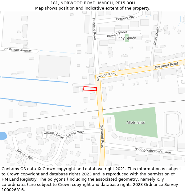 181, NORWOOD ROAD, MARCH, PE15 8QH: Location map and indicative extent of plot