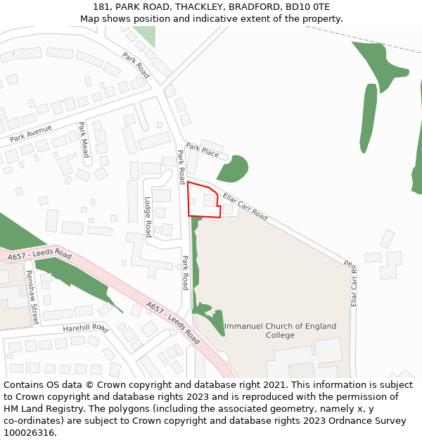 181, PARK ROAD, THACKLEY, BRADFORD, BD10 0TE: Location map and indicative extent of plot