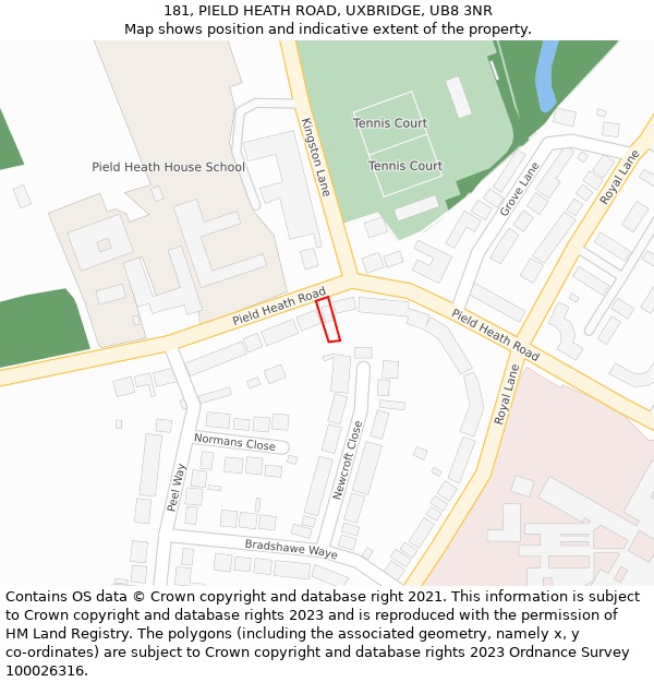 181, PIELD HEATH ROAD, UXBRIDGE, UB8 3NR: Location map and indicative extent of plot
