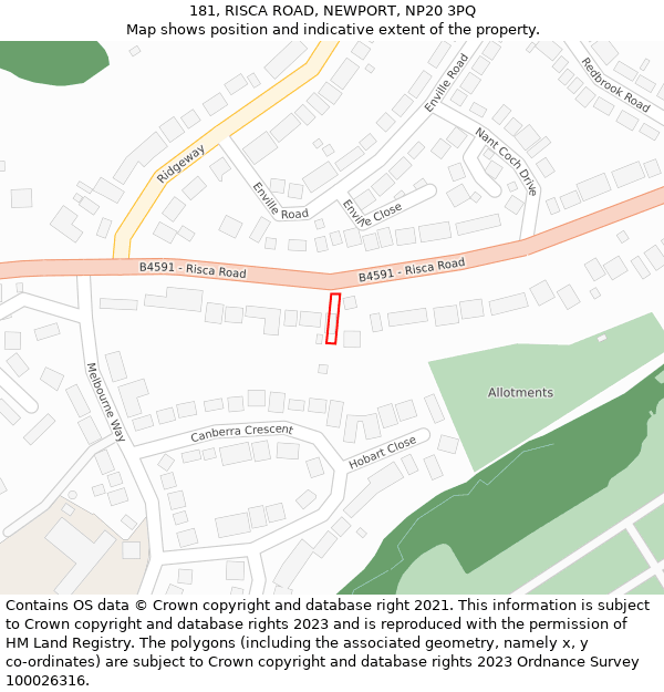 181, RISCA ROAD, NEWPORT, NP20 3PQ: Location map and indicative extent of plot
