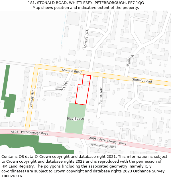 181, STONALD ROAD, WHITTLESEY, PETERBOROUGH, PE7 1QG: Location map and indicative extent of plot