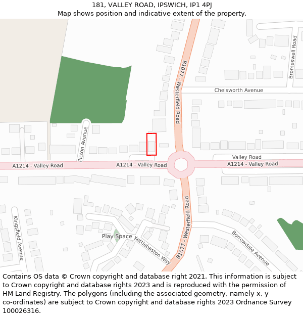 181, VALLEY ROAD, IPSWICH, IP1 4PJ: Location map and indicative extent of plot