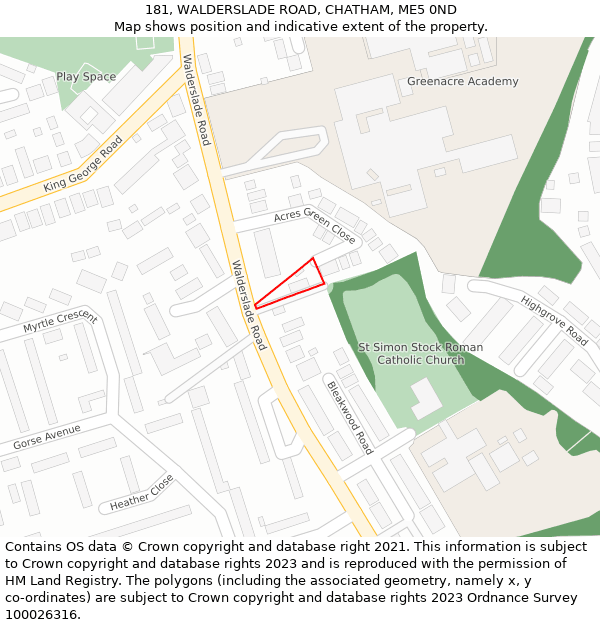 181, WALDERSLADE ROAD, CHATHAM, ME5 0ND: Location map and indicative extent of plot