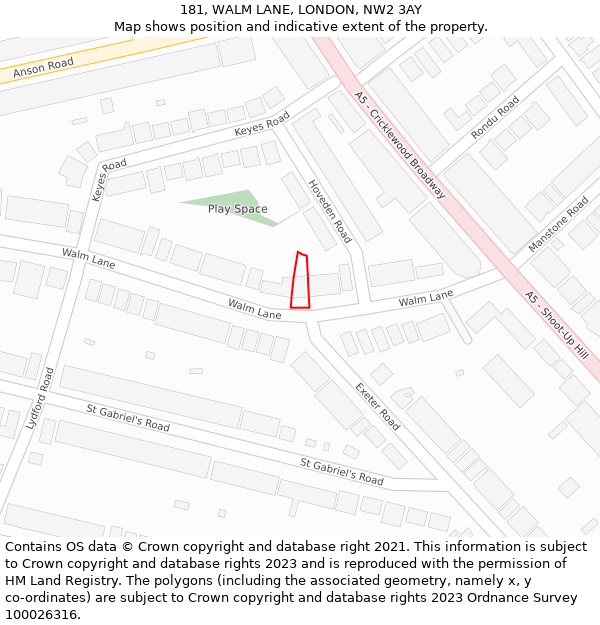 181, WALM LANE, LONDON, NW2 3AY: Location map and indicative extent of plot