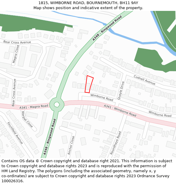 1815, WIMBORNE ROAD, BOURNEMOUTH, BH11 9AY: Location map and indicative extent of plot