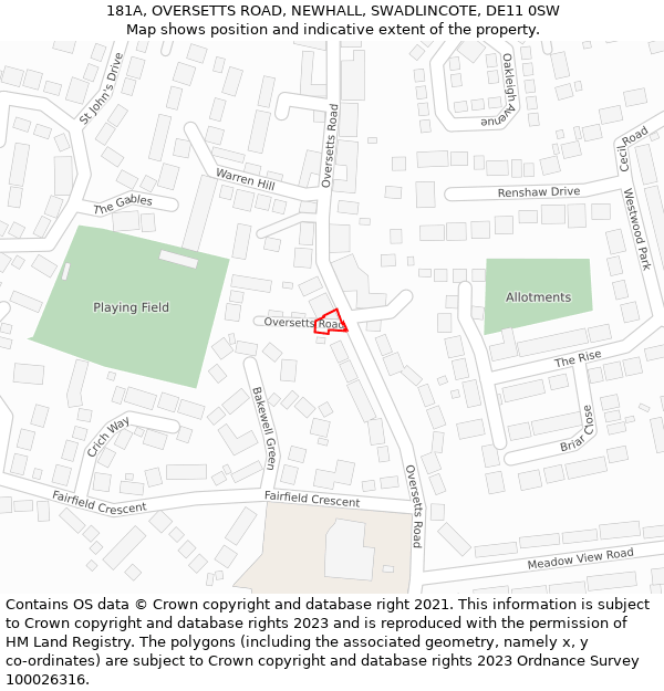 181A, OVERSETTS ROAD, NEWHALL, SWADLINCOTE, DE11 0SW: Location map and indicative extent of plot