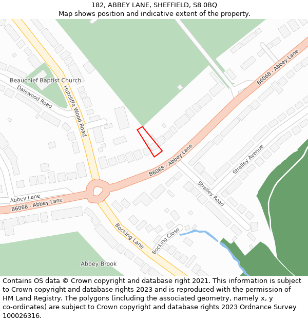 182, ABBEY LANE, SHEFFIELD, S8 0BQ: Location map and indicative extent of plot