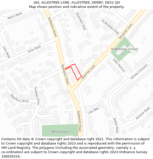 182, ALLESTREE LANE, ALLESTREE, DERBY, DE22 2JX: Location map and indicative extent of plot