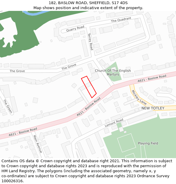 182, BASLOW ROAD, SHEFFIELD, S17 4DS: Location map and indicative extent of plot