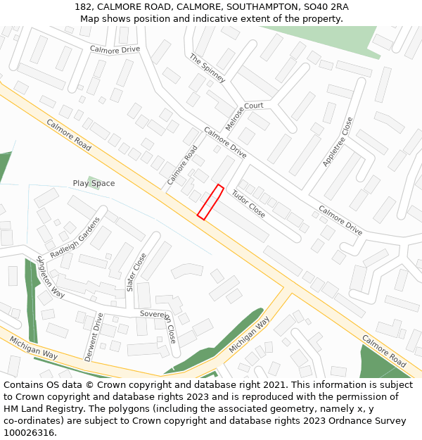 182, CALMORE ROAD, CALMORE, SOUTHAMPTON, SO40 2RA: Location map and indicative extent of plot