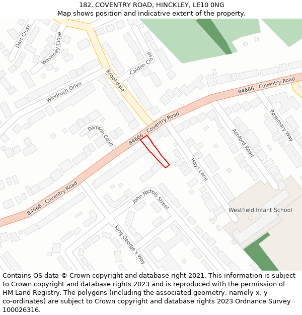 182, COVENTRY ROAD, HINCKLEY, LE10 0NG: Location map and indicative extent of plot