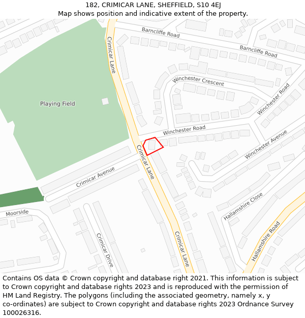 182, CRIMICAR LANE, SHEFFIELD, S10 4EJ: Location map and indicative extent of plot