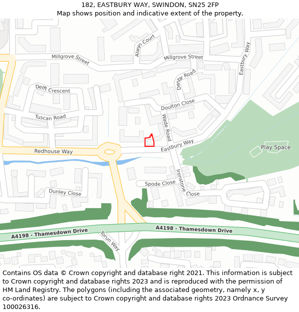 182, EASTBURY WAY, SWINDON, SN25 2FP: Location map and indicative extent of plot