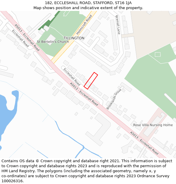 182, ECCLESHALL ROAD, STAFFORD, ST16 1JA: Location map and indicative extent of plot