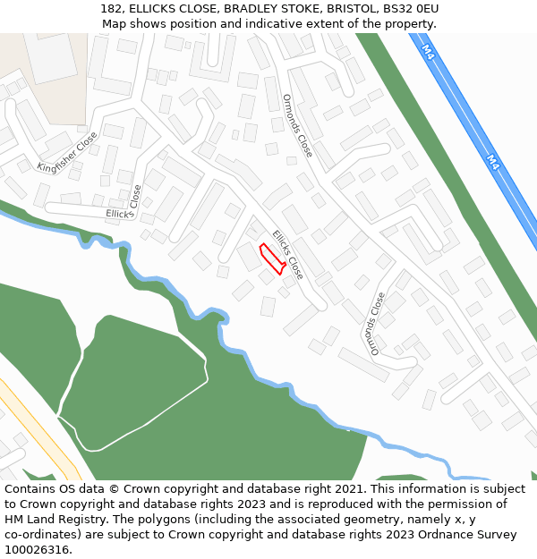 182, ELLICKS CLOSE, BRADLEY STOKE, BRISTOL, BS32 0EU: Location map and indicative extent of plot