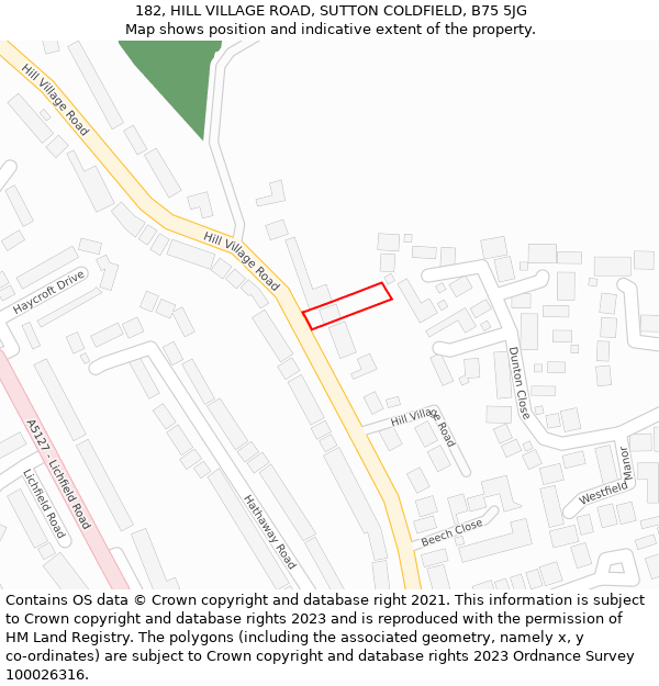 182, HILL VILLAGE ROAD, SUTTON COLDFIELD, B75 5JG: Location map and indicative extent of plot
