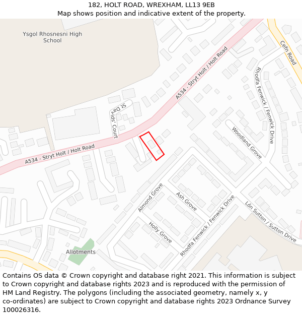 182, HOLT ROAD, WREXHAM, LL13 9EB: Location map and indicative extent of plot