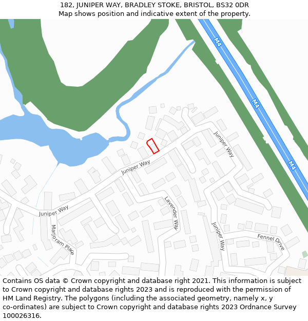 182, JUNIPER WAY, BRADLEY STOKE, BRISTOL, BS32 0DR: Location map and indicative extent of plot