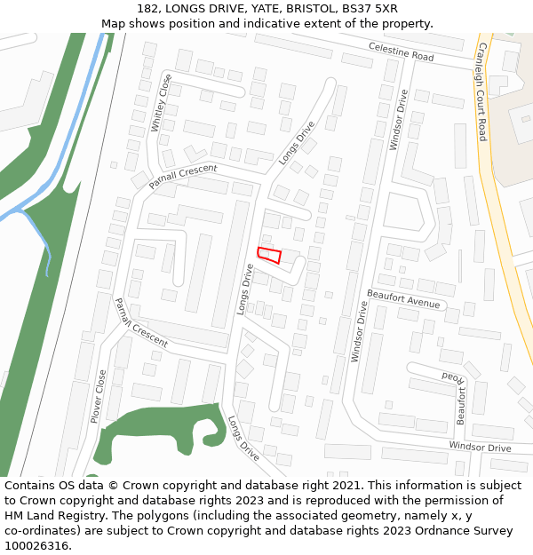 182, LONGS DRIVE, YATE, BRISTOL, BS37 5XR: Location map and indicative extent of plot