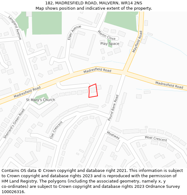 182, MADRESFIELD ROAD, MALVERN, WR14 2NS: Location map and indicative extent of plot