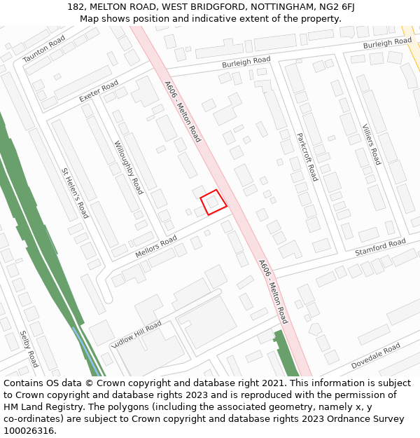 182, MELTON ROAD, WEST BRIDGFORD, NOTTINGHAM, NG2 6FJ: Location map and indicative extent of plot