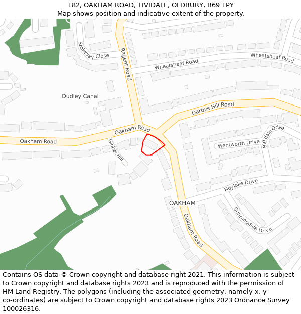 182, OAKHAM ROAD, TIVIDALE, OLDBURY, B69 1PY: Location map and indicative extent of plot