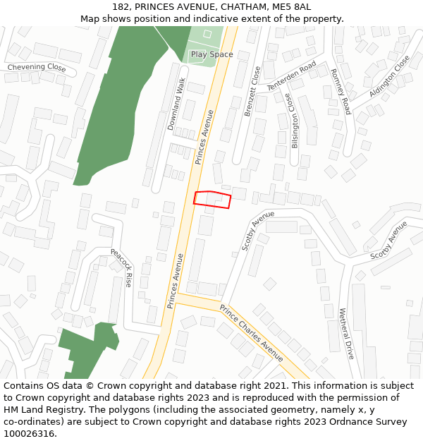 182, PRINCES AVENUE, CHATHAM, ME5 8AL: Location map and indicative extent of plot