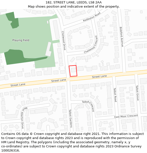 182, STREET LANE, LEEDS, LS8 2AA: Location map and indicative extent of plot