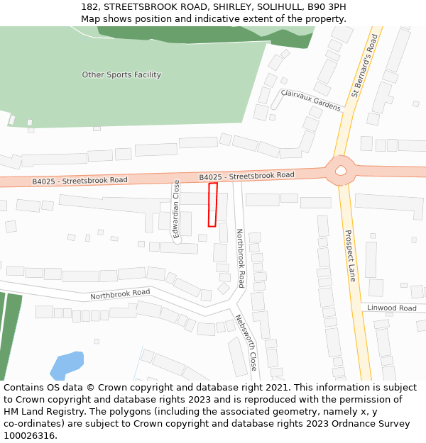 182, STREETSBROOK ROAD, SHIRLEY, SOLIHULL, B90 3PH: Location map and indicative extent of plot