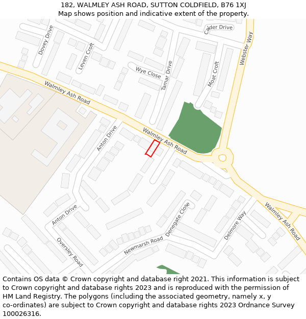 182, WALMLEY ASH ROAD, SUTTON COLDFIELD, B76 1XJ: Location map and indicative extent of plot