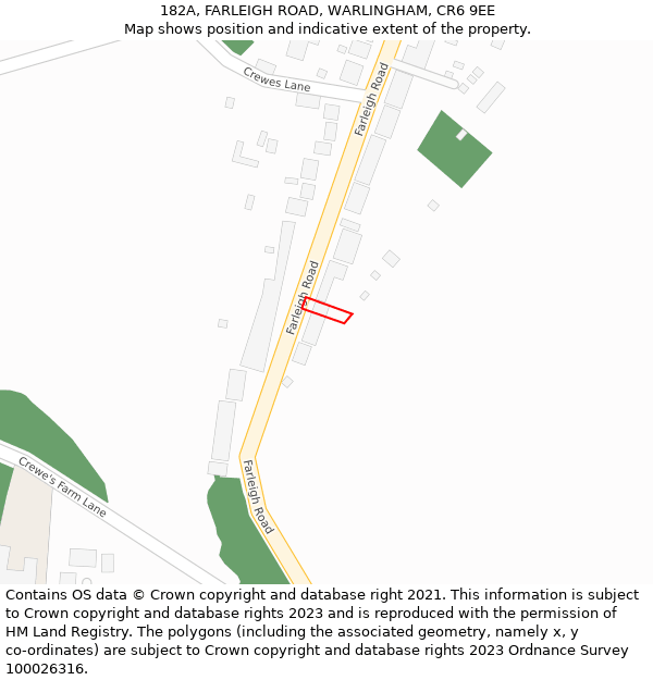 182A, FARLEIGH ROAD, WARLINGHAM, CR6 9EE: Location map and indicative extent of plot
