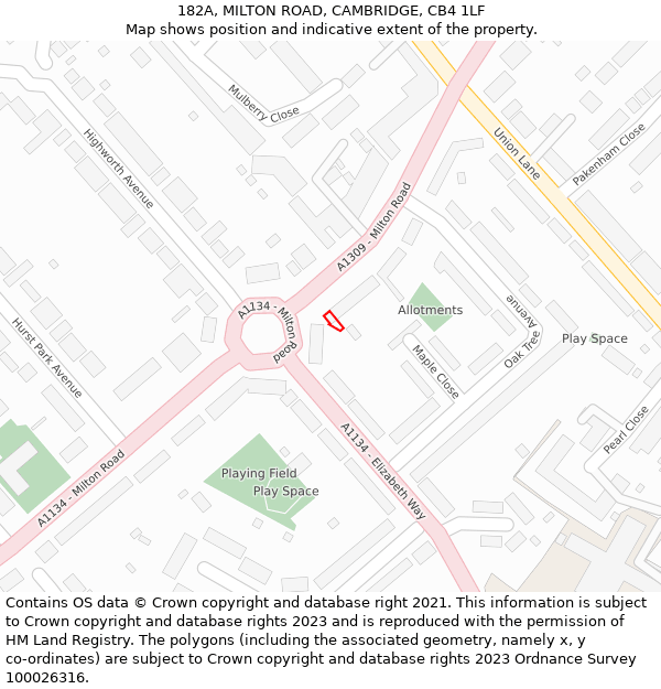 182A, MILTON ROAD, CAMBRIDGE, CB4 1LF: Location map and indicative extent of plot