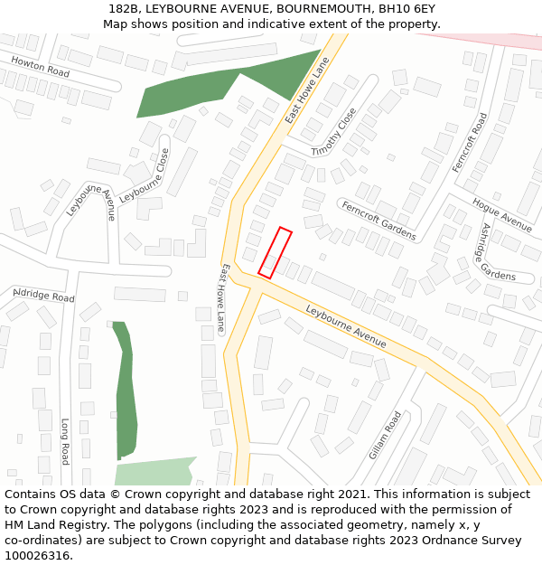182B, LEYBOURNE AVENUE, BOURNEMOUTH, BH10 6EY: Location map and indicative extent of plot