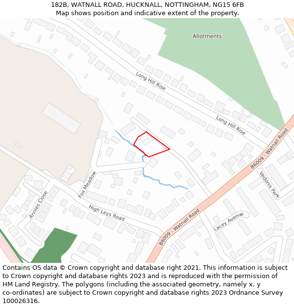 182B, WATNALL ROAD, HUCKNALL, NOTTINGHAM, NG15 6FB: Location map and indicative extent of plot