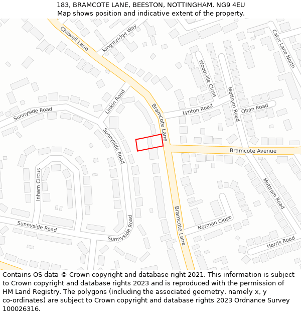 183, BRAMCOTE LANE, BEESTON, NOTTINGHAM, NG9 4EU: Location map and indicative extent of plot