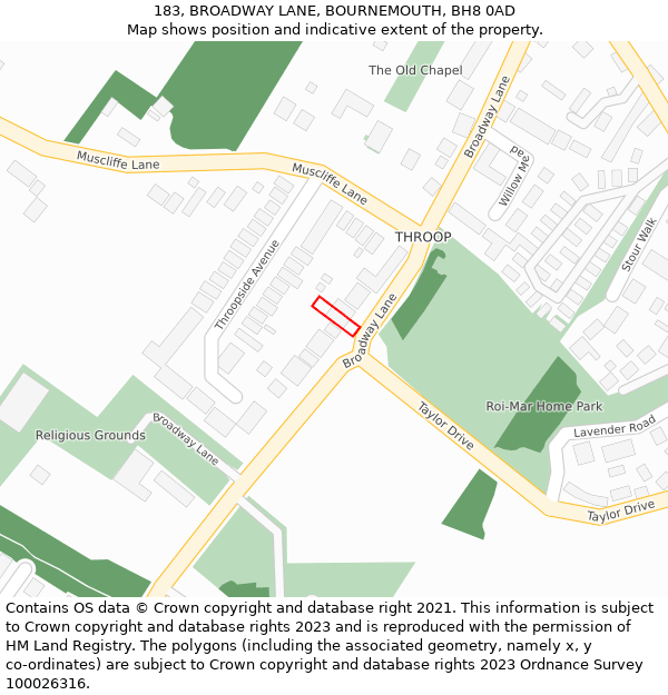 183, BROADWAY LANE, BOURNEMOUTH, BH8 0AD: Location map and indicative extent of plot