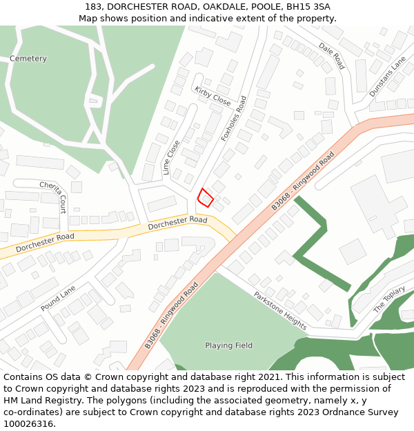 183, DORCHESTER ROAD, OAKDALE, POOLE, BH15 3SA: Location map and indicative extent of plot