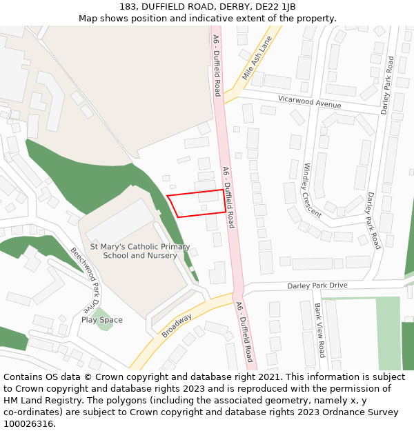 183, DUFFIELD ROAD, DERBY, DE22 1JB: Location map and indicative extent of plot