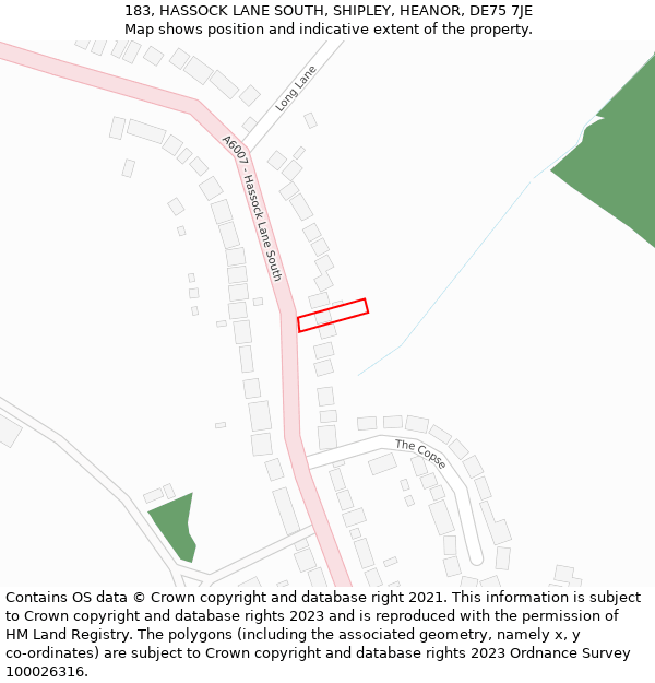 183, HASSOCK LANE SOUTH, SHIPLEY, HEANOR, DE75 7JE: Location map and indicative extent of plot